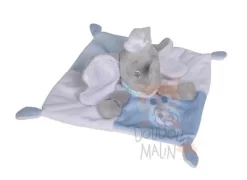 Disney - Dumbo L'éléphant - Doudou Plat Bleu Gris Blanc 25 Cm