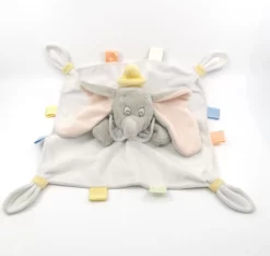 Disney - Dumbo L'éléphant - Doudou Plat Gris Blanc étiquette 30 Cm
