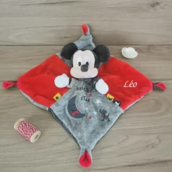 Disney Mickey La Souris Doudou Plat Stary Night Rouge Gris 25 Cm
