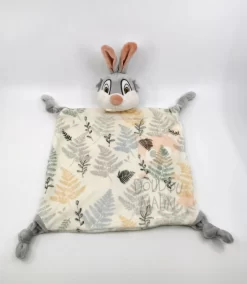 Disney - Panpan Le Lapin - Doudou Plat Blanc Gris Feuille 30 Cm