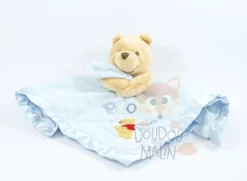 Disney Winnie L'ourson Doudou Plat Carré Bleu Snuggle Time
